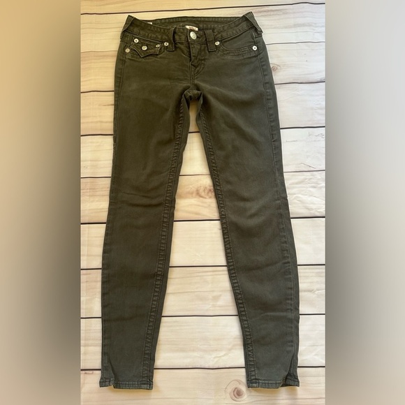 True Religion Women’s 27x29 Misty Green Flap Pocket Stretch Skinny Jeans Vintage - Picture 2 of 12